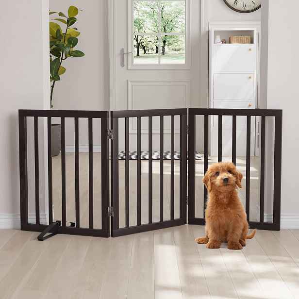Psí brány Semiocthome 3-panelové Hnědé 60 cm, skládací, 55 palců
