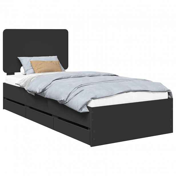 vidaXL Rám postele se zásuvkou Černá 100 x 200 cm Inženýrské dřevo
