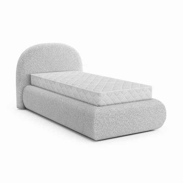 Beautysofa ČALOUNĚNÁ POSTEL Motti 90×200, jednolůžko s úložným prostorem a taštičkovou matrací 20 cm, světle šedá