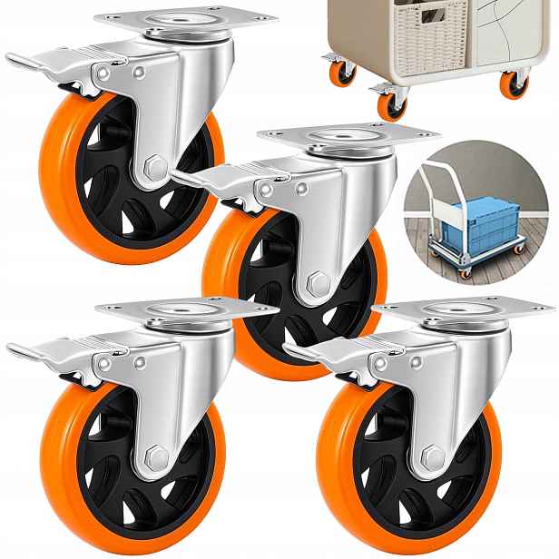 Sada Dvojité Otočné Kolečko 100 MM 4 Ks 360 Kg Upevnění Otvor Kolečko Skret