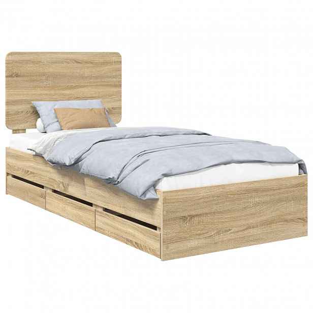 vidaXL Rám postele s čelo Sonoma dub 100 x 200 cm Inženýrské dřevo