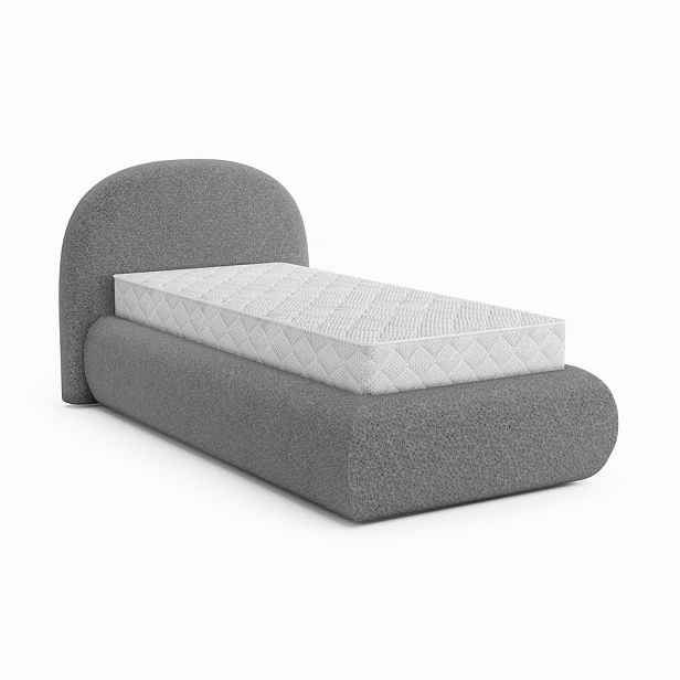 Beautysofa ČALOUNĚNÁ POSTEL Motti 90×200, jednolůžko s úložným prostorem a taštičkovou matrací 20 cm, tmavě šedá