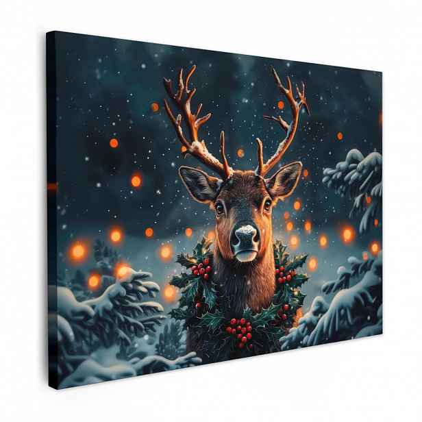 MuchoWow OBRAZ NA PLÁTNĚ Jelen - Vánoce - Zima - Sníh - Vánoční věnec 40x30 cm