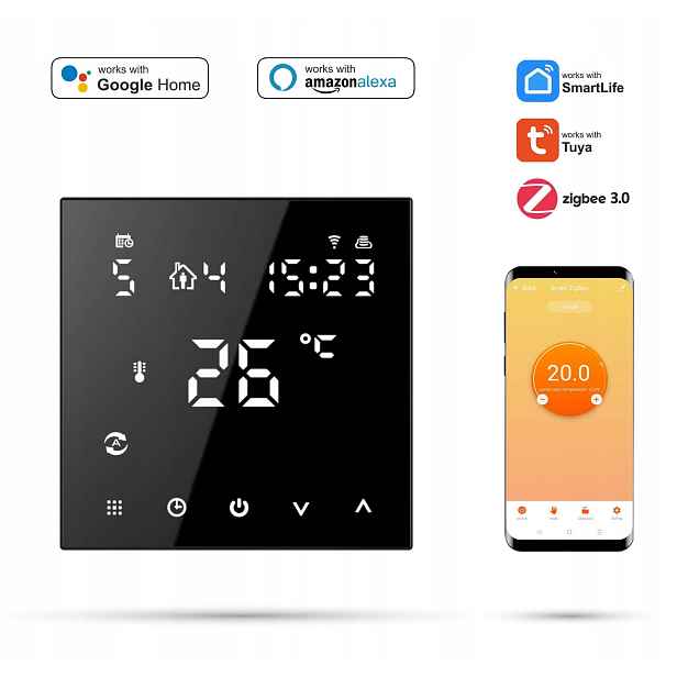 Pokojový termostat Zigbee Tuya 3A Černý PRO2