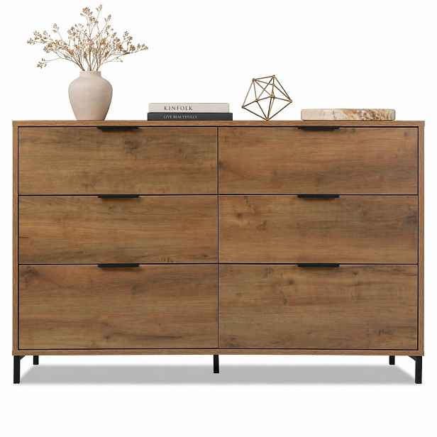 STILVORA KOMODA tmavě dubová, 6 zásuvek, do ložnice a obytných prostor, 120×40×76 cm