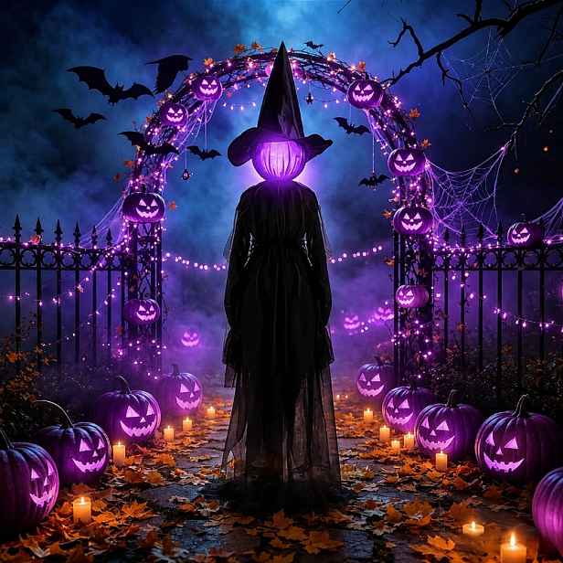 TEMU LED Chytrá Senzorová Svítící Čarodějnice | Halloweenská Čarodějnice a Čaroděj LED Venkovní Světlo | Svítící Čarodějnice Venkovní/Vnitřní