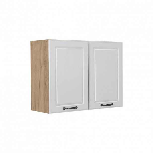 Vicco SKLENĚNÁ KUCHYŇSKÁ SKŘÍŇKA R-Line, Bílý venkovský dům/Zlatý mocný dub, 80 cm