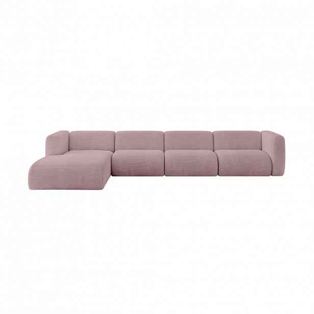 ALTDECOR ROHOVÁ SEDAČKA S LEVOU OTOMANOU MIRA-L3 409x179x70 Růžová Manšestr