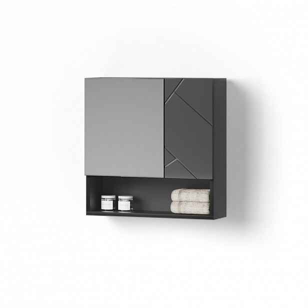 Livinity® KOUPELNOVÁ ZRCADLOVÁ SKŘÍŇKA Ronco Antracitový vysoký lesk 54 x 55 cm