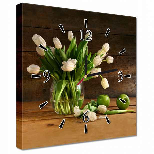 Nástěnné hodiny 30x30 Bílé tulipány