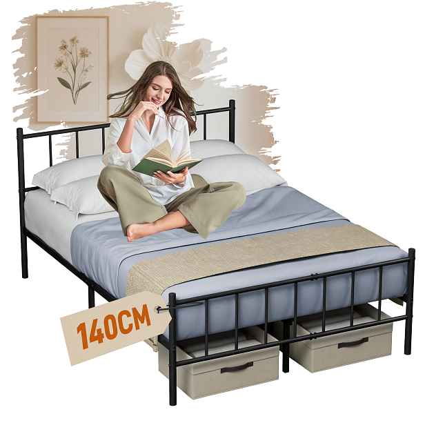 TEMU Kovový rám postele s čelem, 90/140/160 x 200 cm; Minimalistický rám postele s čelem; Postel do pokoje pro hosty; Lamelový rošt postele; Vhodné