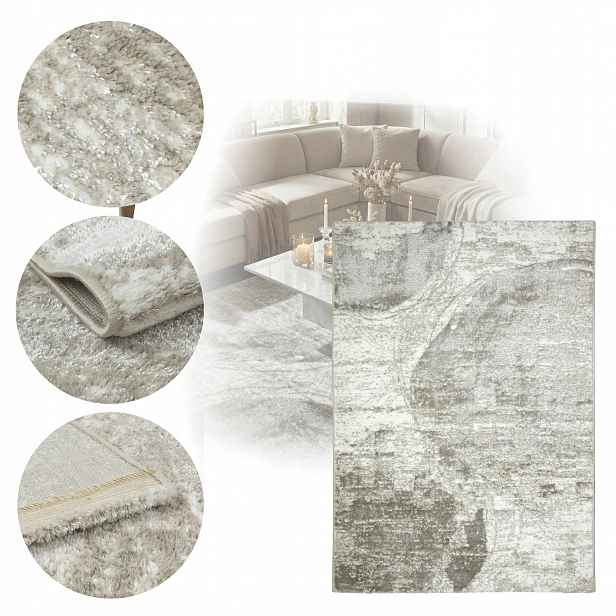 Koberec Glamour 60x100 cm do ložnice a obývacího pokoje Měkký hustý Abstrakt Béžový