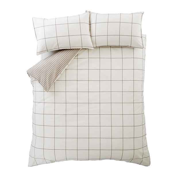 Krémové/taupe flanelové povlečení na dvoulůžko 200x200 cm Brushed Regal Check – Bianca