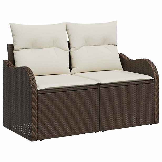 vidaXL Zahradní sofa s polštářem Hnědá 121 x 62 x 69 cm polyratan