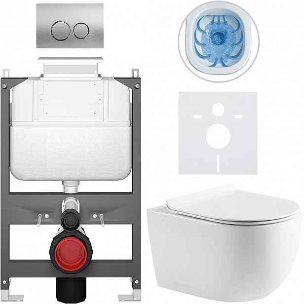 Kompletní WC set Basic/Felci - bílá lesklá - WC tlačítko Dualo/Stříbrná - ovládání shora - předstěnová instalace - 53x37 cm