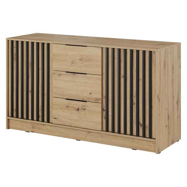 MASSENO KOMODA NELIANA, 155/86/45 cm se 3 zásuvkami a 2 dvířky, dub Artisan
