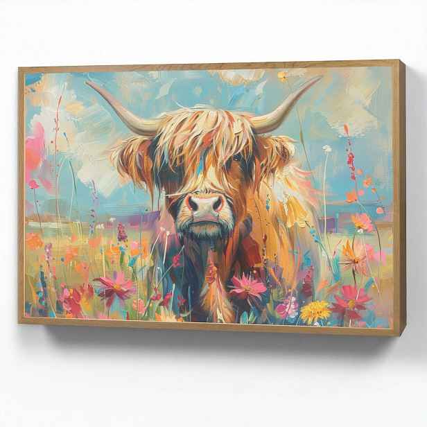 OnlyWow NÁSTĚNNÁ LAMPA S AKUMULÁTOREM Skotský horal - Příroda - Barevné - Květiny 90x60 cm