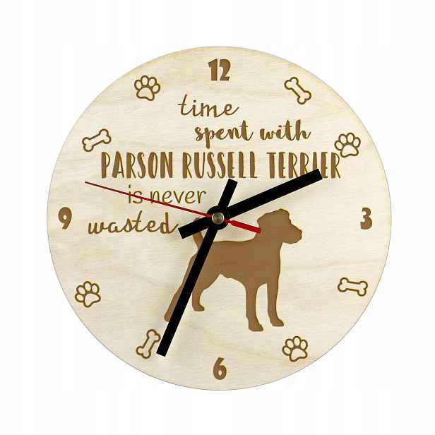 Parson Russell Terrier gravírovaný hodinový stroj se psem, průměr 30 cm, jméno psa