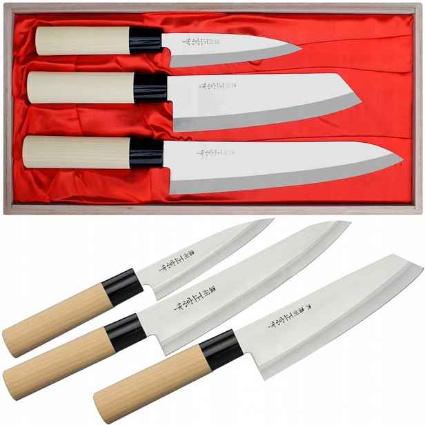 Satake Megumi 420J2 Japonská sada 3 nožů v dřevěné krabičce HG8165W