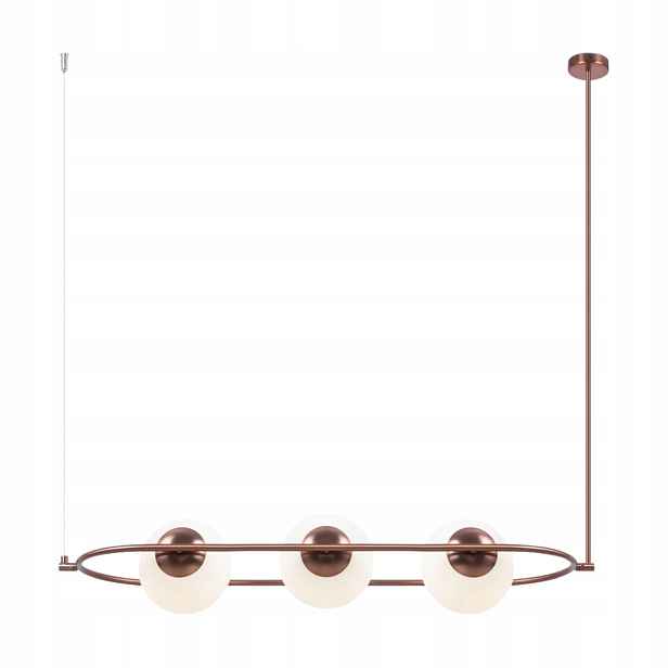 Závěsná horizontální mosazná lampa s bílými skleněnými koulemi 137 cm Maytoni