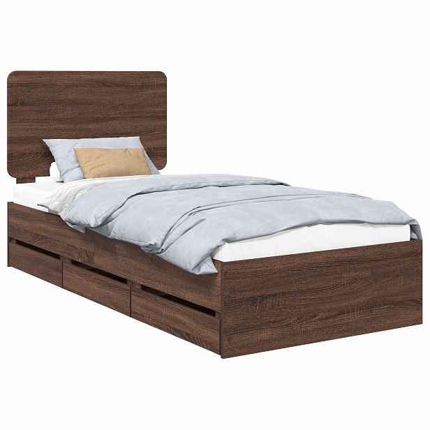 vidaXL Rám postele se zásuvkou Hnědý dub 100 x 200 cm Inženýrské dřevo