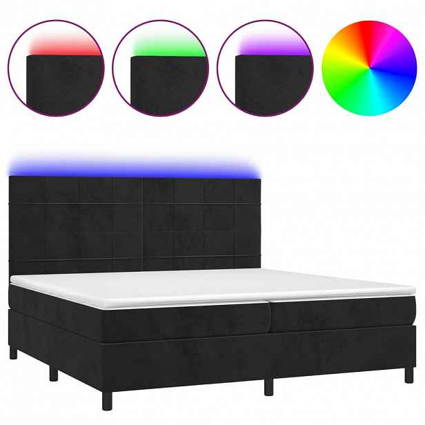 vidaXL Box spring postel s matrací a LED černá 200x200 cm samet