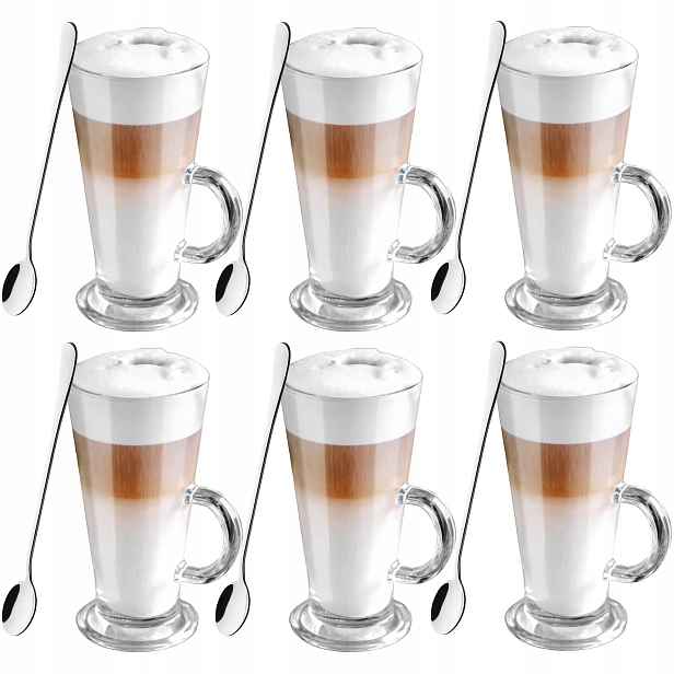 Komplet 6 ks Sklenice Dlouhé Ocelové Pro Latte Kávu Macchiato