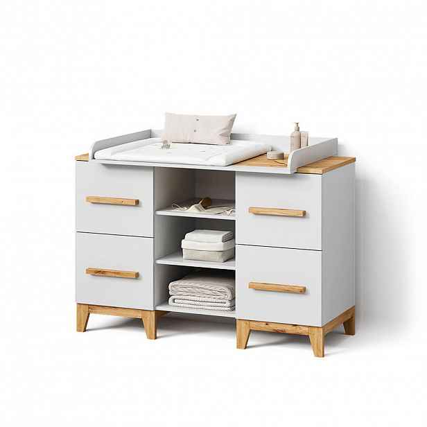 Livinity® KOMODOVÝ PŘEBALOVACÍ STŮL Mailo Bílá/Artisan XL se 4 zásuvkami