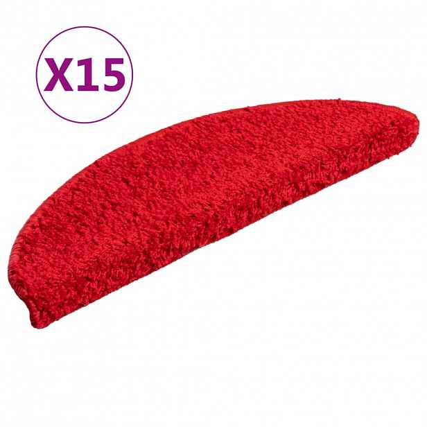vidaXL Schodové rohože 15 ks 56 x 17 x 3 cm červené, půlkulaté