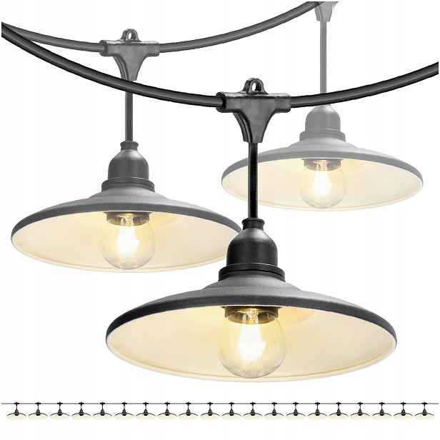 Zahradní girlanda Crete 20 m, kabel 10 m, 20 x stínidlo M2 E27 IP44 Kobi