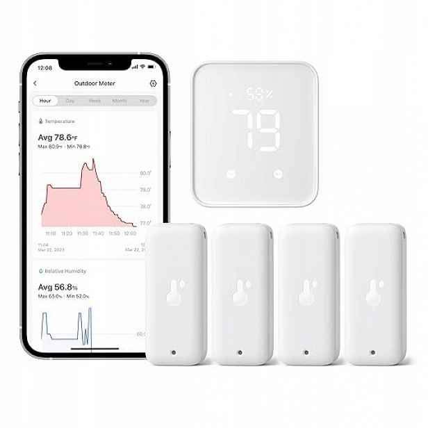 Teploměr a vlhkoměr SwitchBot s koncentrátorem, Wi-Fi a Bth, IP65 4 ks