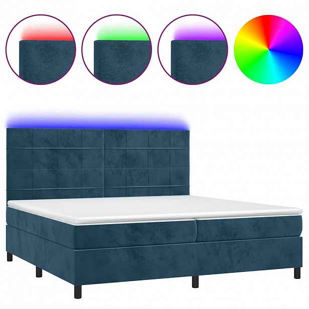 vidaXL Box spring postel s matrací a LED tmavě modrá 200x200 cm samet