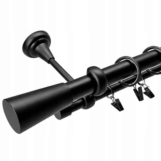Dvojitá Garnýž kovová stropní matná černá mix koncovek 25+19 mm 120 cm