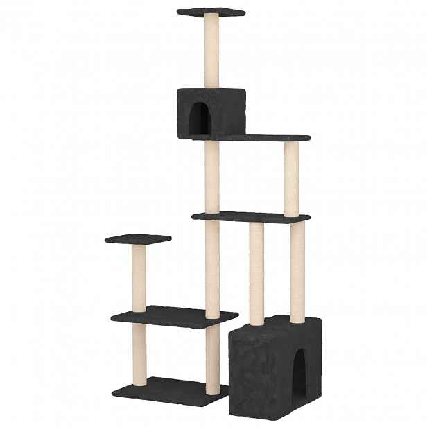vidaXL Kočičí strom se škrabacími sloupky sisal Tmavě šedá 177,5 cm