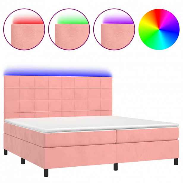 vidaXL Box spring postel s matrací a LED růžová 200x200 cm samet