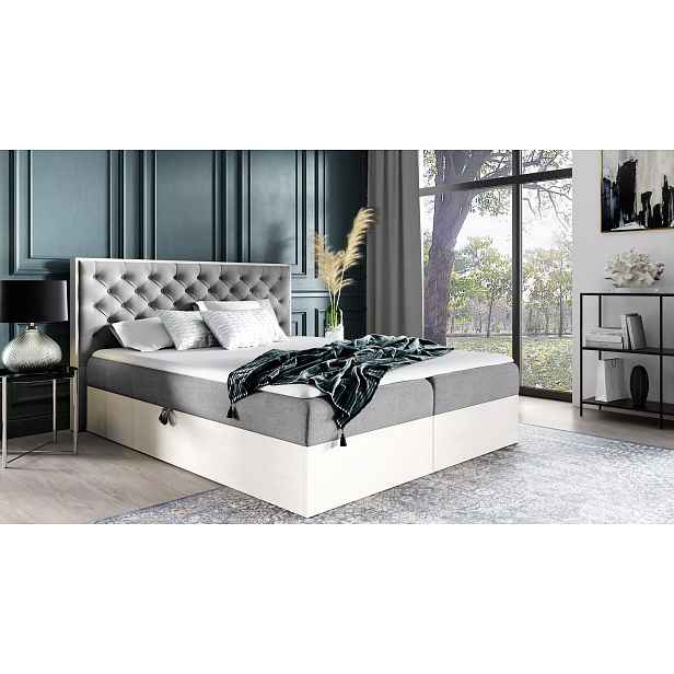 Manželská postel 180x220 CHANTELLE 3 - nordic teak / tmavě šedá + topper ZDARMA