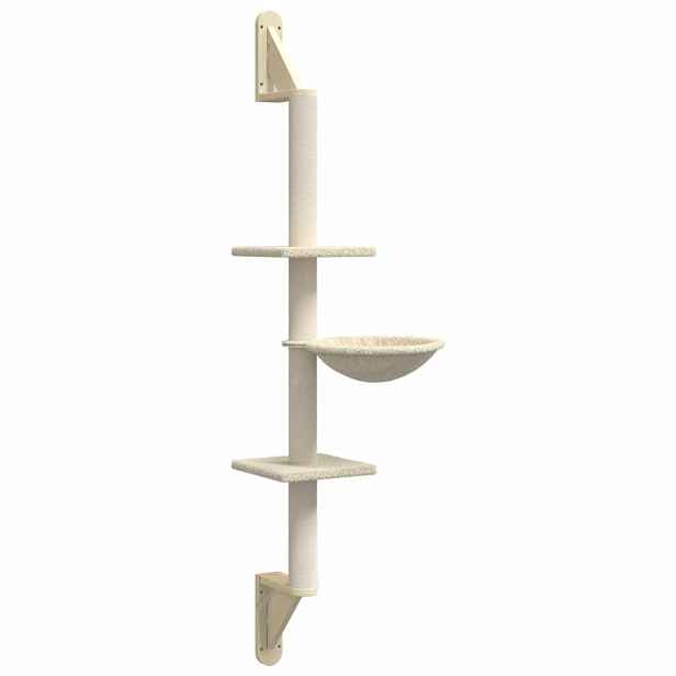 vidaXL Nástěnné škrabadlo pro kočky se sloupkem krémové 142,5 cm