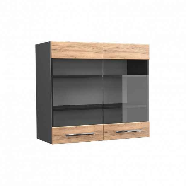 Vicco SKLENĚNÁ KUCHYŇSKÁ SKŘÍŇKA Fame-Line Zlatý mocný dub 80 cm
