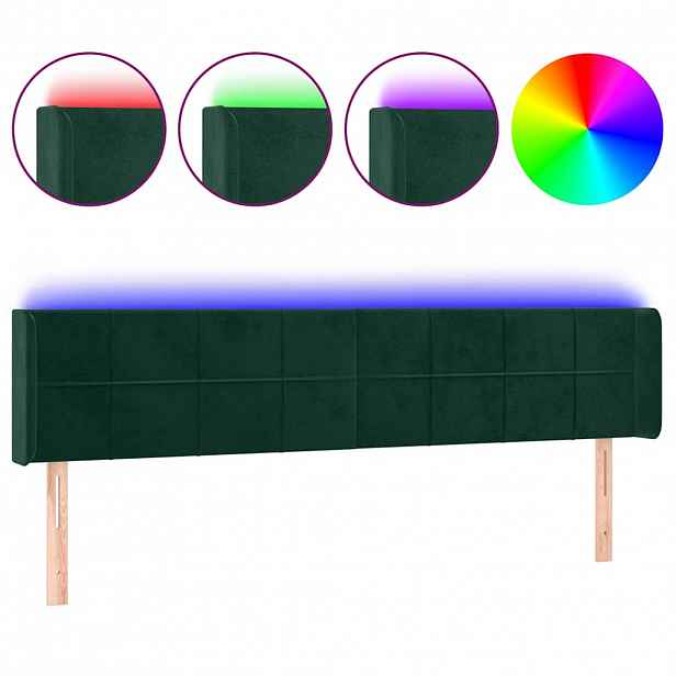 vidaXL Čelo postele s LED tmavě zelené 203 x 16 x 78/88 cm samet