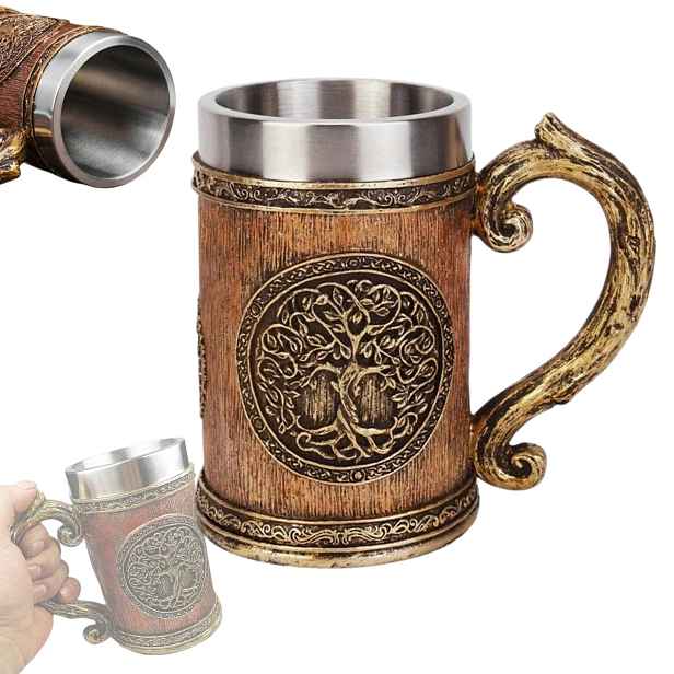 Pivní Sklenice Strom života 500 ml, keltský motiv, dárek pro muže, nerezová vložka