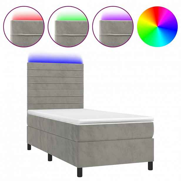 vidaXL Box spring postel s matrací a LED světle šedá 80 x 200 cm samet