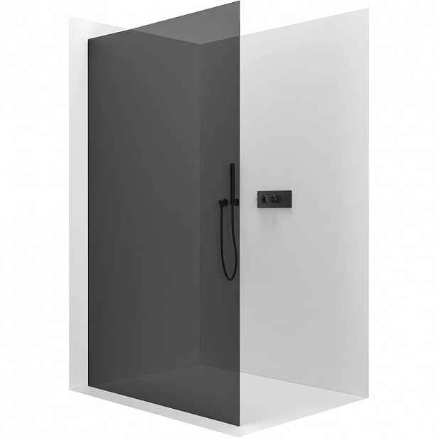 Sprchová zástěna Walk-in Crystal L/P - 10 mm - bezvzpěrový systém - černá matná, grafitové sklo - 130x200 cm