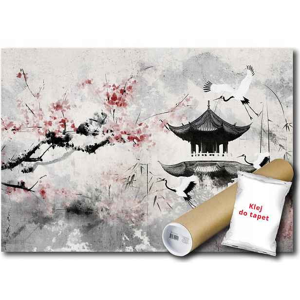 Vinylová Fototapeta Krajina Japonsko Asie Višeň Jeřáb Pagoda 152x104
