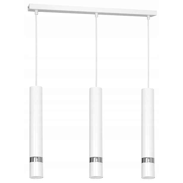 Závěsná lampa Reno Bílá Stříbrná 3xGU10 tři tuby nad ostrovní stůl