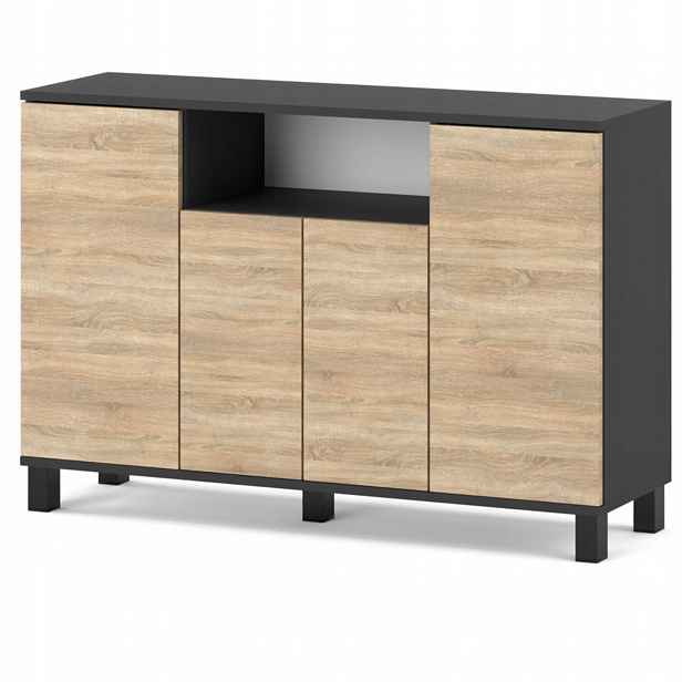 Komoda 120 CM Šedá Dub Sonoma 4 Dvířka Moderní Rtv Skříňka Loft Do Obývacího Pokoje