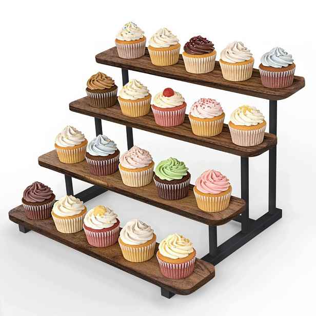 Stojan Na Muffiny Etažérka 4 Úrovně Dřevěný Kovový Na 20 Muffinů