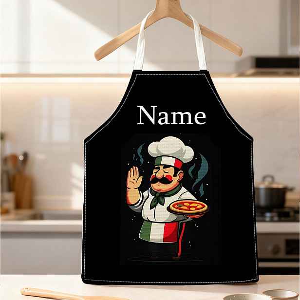 TEMU 1 Personalizovaná zástěra pro kuchaře s vlastním jménem/textem - Italský design pizzy pro kuchaře, odolná kuchyňská zástěra, vhodná pro italské