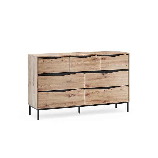 Vicco KREDENC Elvano, Dub/Černá, 140 x 85 cm se 7 zásuvkami