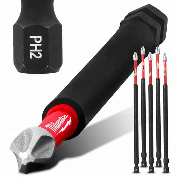5x Nárazový bit Milwaukee PH2 150 mm Magnetická Koncovka Šroubováku Philip V8