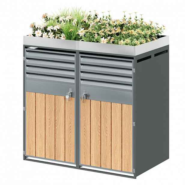 FLIEKS BOX NA ODPADKOVÉ NÁDOBY, 2 dveře, střecha pro rostliny